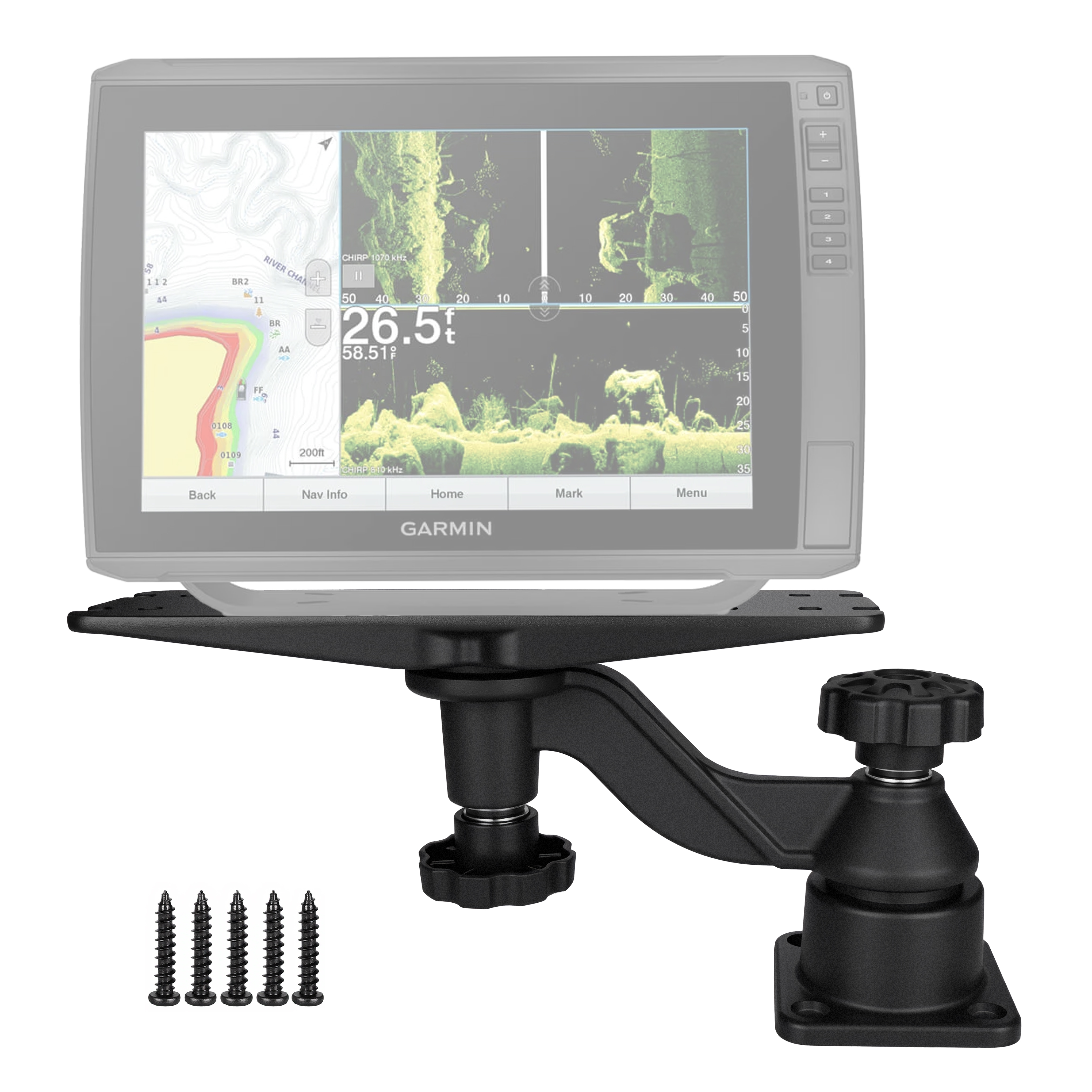 Fish Finder Mount - Heavy-duty vertical base mount with 12-inch